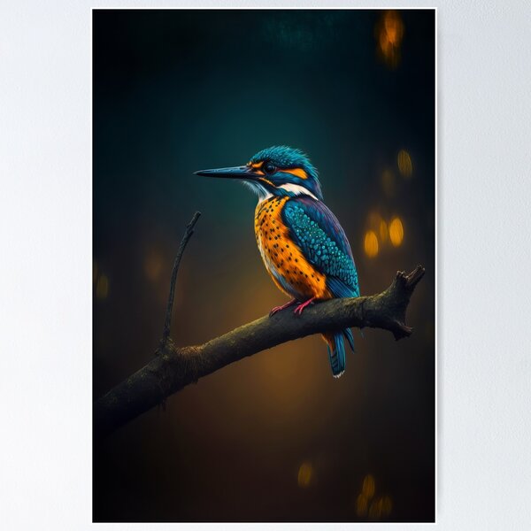 Kingfisher portrait, beautiful illustration. Poster
