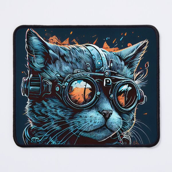 Item preview, Drawn blue steampunk cat designed and sold by MLArtifex.