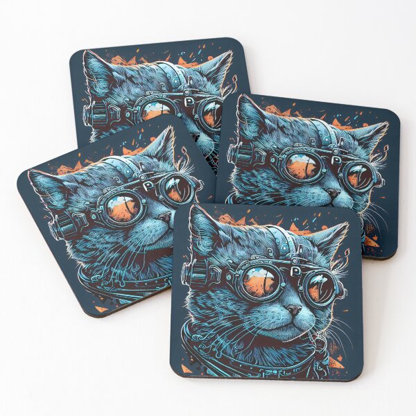 Item preview, Drawn blue steampunk cat designed and sold by MLArtifex.