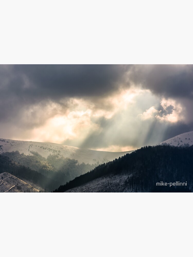 Thumbnail 3 of 3, Sticker, beams of light over the mountains designed and sold by mike-pellinni.