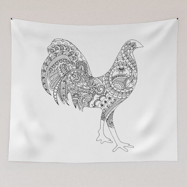 Item preview, Crowing Beauty: A Black and White Hand-Drawn Cockerel with Mehndi-Inspired Designs designed and sold by MimsTees.