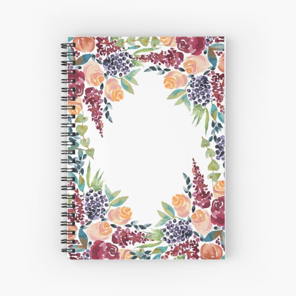 Watercolor Bouquet Hand-Painted Roses Celosia Bilberries Leaves Spiral Notebook