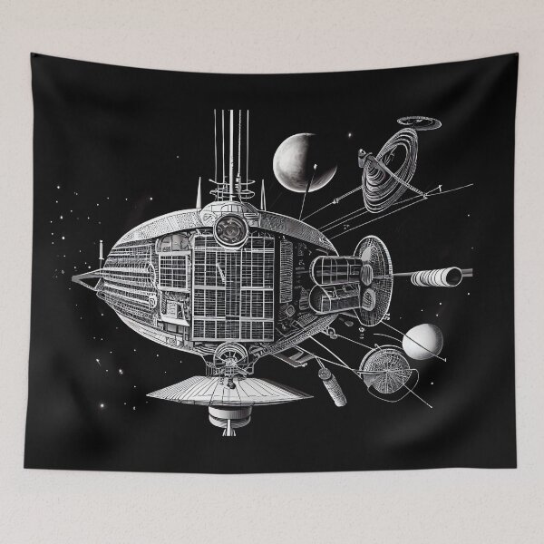 Item preview, Diagrammatic Drawing of Imaginary Space Craft, Black and White designed and sold by factory88.