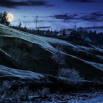 Artwork thumbnail, grassy rural hillside near the village at night by mike-pellinni
