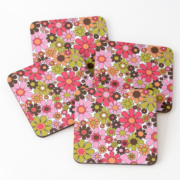 Item preview, Retro Garden Flowers Groovy 60s 70s Floral Pattern in Pink, Dark Brown, Avocado Green, Orange, and Black designed and sold by kierkegaard.