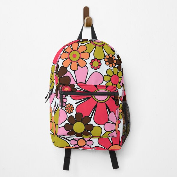 Item preview, Retro Garden Flowers Groovy 60s 70s Floral Pattern in Pink, Dark Brown, Avocado Green, Orange, and Black designed and sold by kierkegaard.