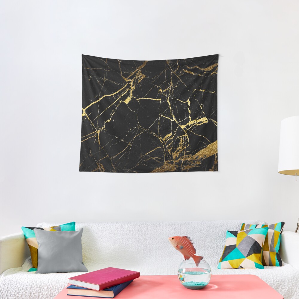 Black-Gold Marble Impress Tapestry