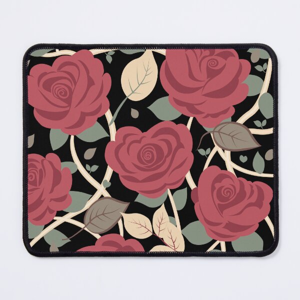 Item preview, Retro Rose Flowers with Green Leaves Black Pattern designed and sold by Moyanana.