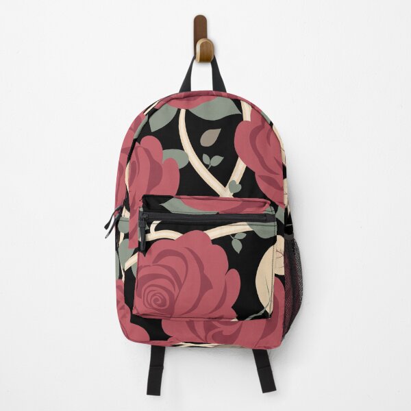 Item preview, Retro Rose Flowers with Green Leaves Black Pattern designed and sold by Moyanana.
