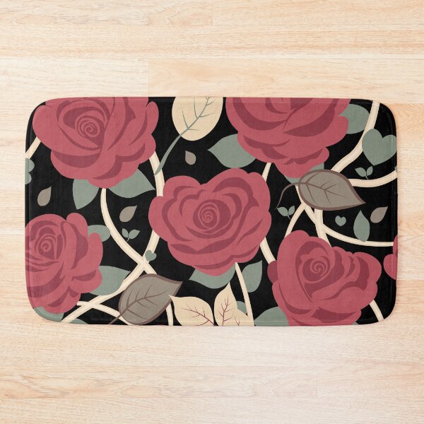 Item preview, Retro Rose Flowers with Green Leaves Black Pattern designed and sold by Moyanana.