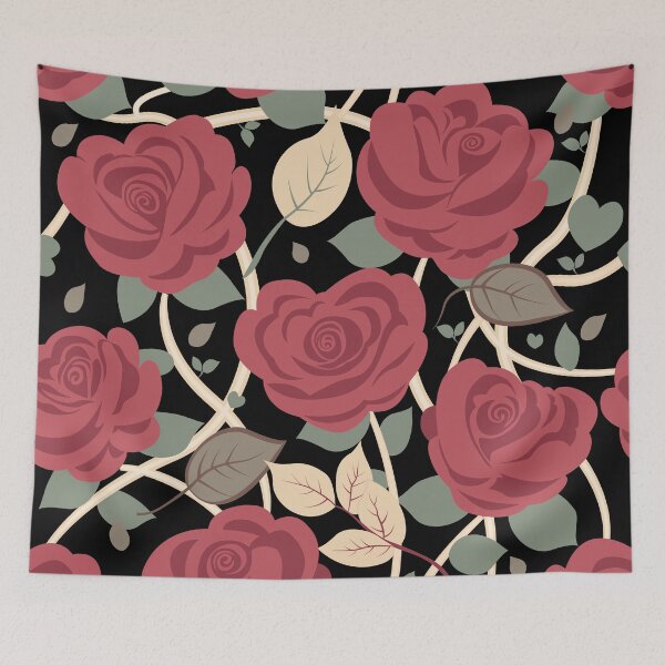 Item preview, Retro Rose Flowers with Green Leaves Black Pattern designed and sold by Moyanana.