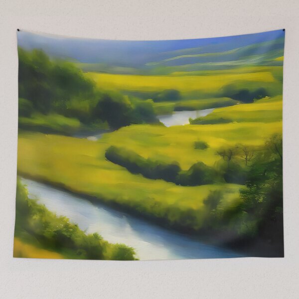 Item preview, River Landscape Oil Painting Digital Art designed and sold by artsandprintsco.