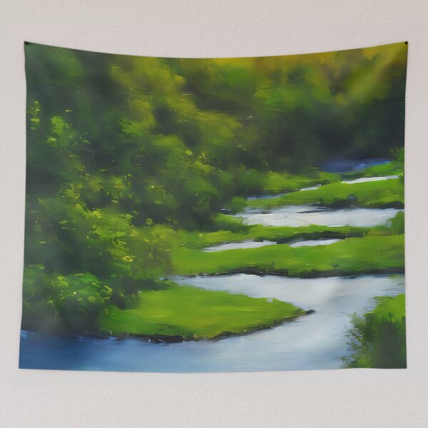 Item preview, River Landscape Oil Painting designed and sold by artsandprintsco.
