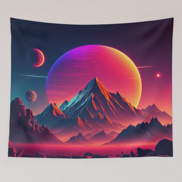 Item preview, Vibrant Vista: A Retrowave Tribute to the Beauty of the Mountain Sunset designed and sold by Mullet Monkey.