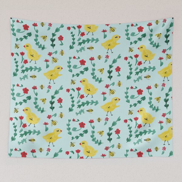 Item preview, Pale blue chicks flowers and bees designed and sold by Inesa.
