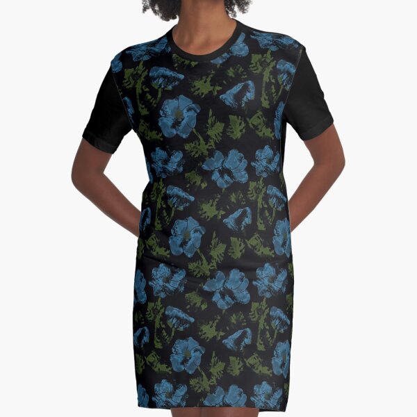 black dress with blue flowers