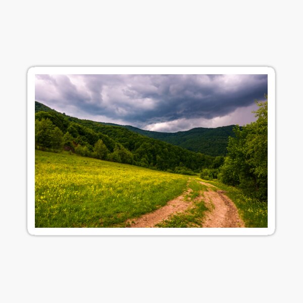 grassy field on hillside in stormy weather Sticker