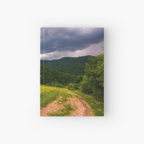 grassy field on hillside in stormy weather Hardcover Journal