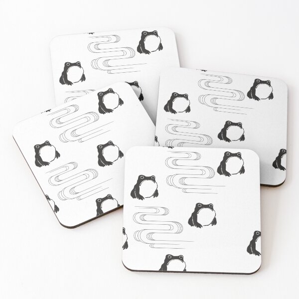 Item preview, Japanese Frogs Watercolor Pattern, Black on White designed and sold by MadfishDesigns.