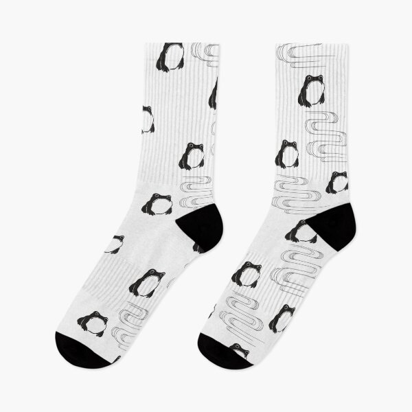 Item preview, Japanese Frogs Watercolor Pattern, Black on White designed and sold by MadfishDesigns.