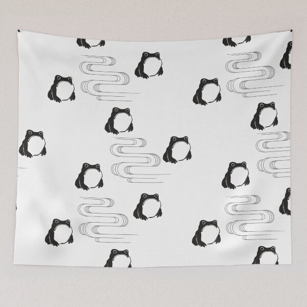 Item preview, Japanese Frogs Watercolor Pattern, Black on White designed and sold by MadfishDesigns.