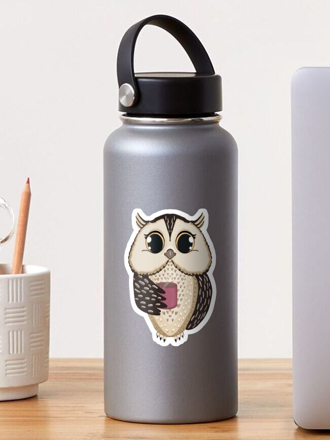 Thumbnail 1 of 3, Sticker, Cute Owl and Coffee - Astonished Cat Company - Gift For Owl Lovers designed and sold by AstonishedCatCo.