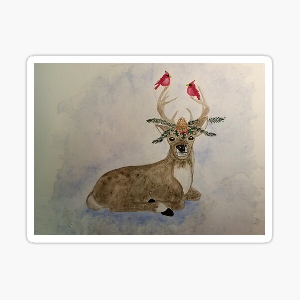John Deer - Christmas deer, cardinals Sticker