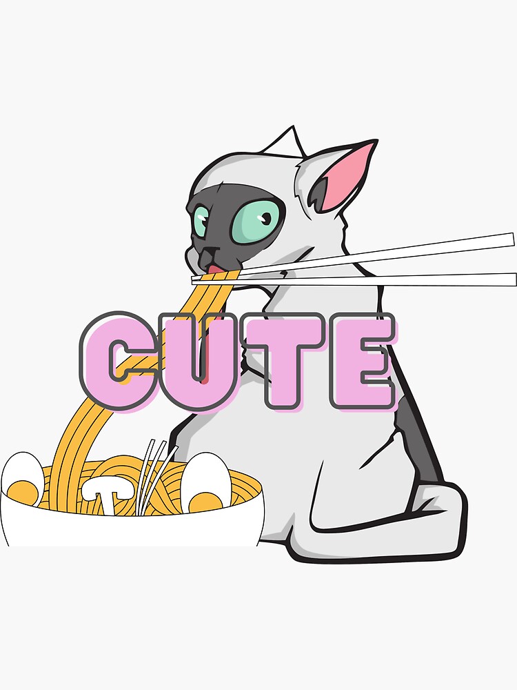 Thumbnail 3 of 3, Sticker, Cat Eating Noodles designed and sold by ikaponStore.