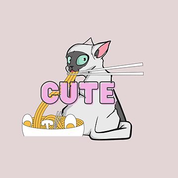 Artwork thumbnail, Cat Eating Noodles by ikaponStore
