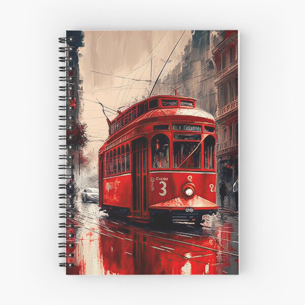 Item preview, Tranvía rojo en la ciudad - Pintura al óleo designed and sold by AiCollection.