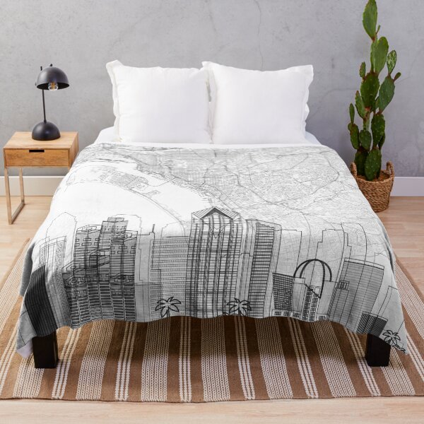 Item preview, San Diego Map Skyline BW Line by LandSartprints designed and sold by LandSartprints.