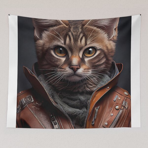 Item preview, Burmilla male wears a leather jacket Cat Breed Portrait designed and sold by Nalaxation.