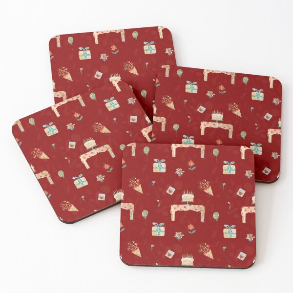 Item preview, Happy birthday table balloon pattern a watercolor red designed and sold by Yana Mustafina | Boho Soulful Designs.