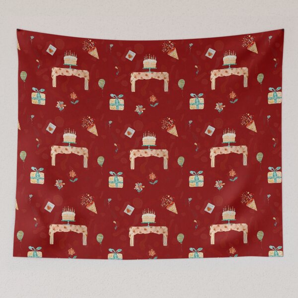 Item preview, Happy birthday table balloon pattern a watercolor red designed and sold by Yana Mustafina | Boho Soulful Designs.