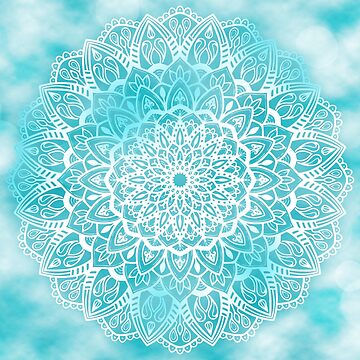 Boho White Lace Mandala in Gray Blue Yoga Mat by Kelly Dietrich