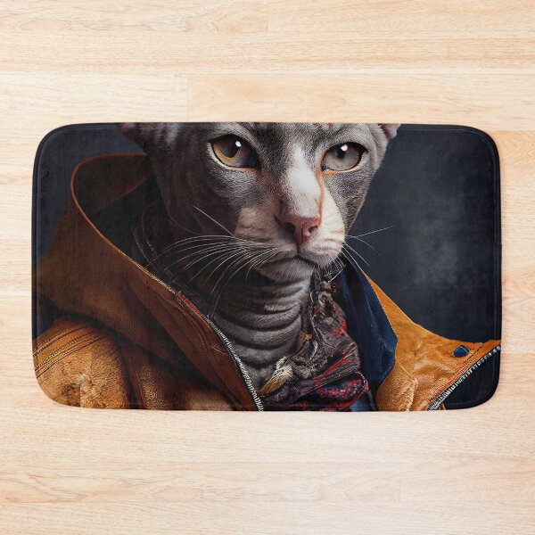 Item preview, Cornish Rex Cat Breed Portrai wears a leather jacket designed and sold by Nalaxation.
