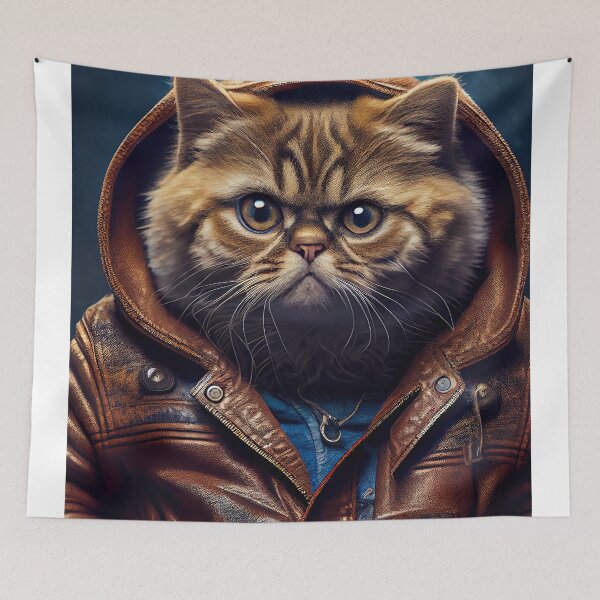 Item preview, Exotic Shorthair Cat Breed Portrait wears a leather jacket designed and sold by Nalaxation.