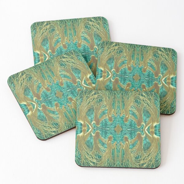 Item preview, Connected Water Beings Dancing Mirrored Woven Teal designed and sold by SpiritGifts.