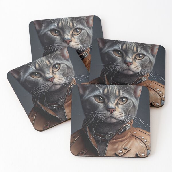 Item preview, Chartreux wears a leather jacket Cat Breed Portrait designed and sold by Nalaxation.