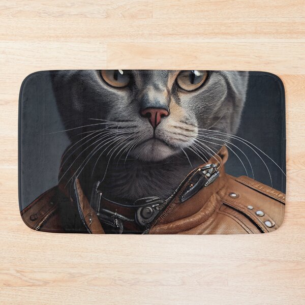 Item preview, Chartreux wears a leather jacket Cat Breed Portrait designed and sold by Nalaxation.