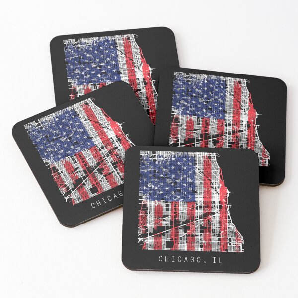 Item preview, Chicago Illinois IL city map with US flag black and white designed and sold by gifts-ideas.
