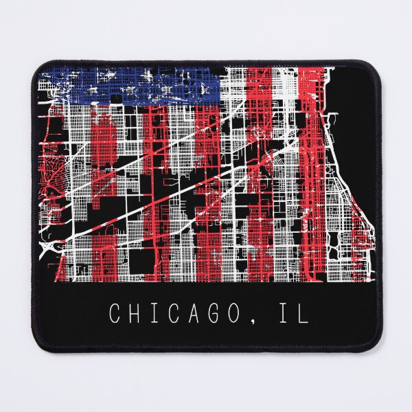 Item preview, Chicago Illinois IL city map with US flag black and white designed and sold by gifts-ideas.