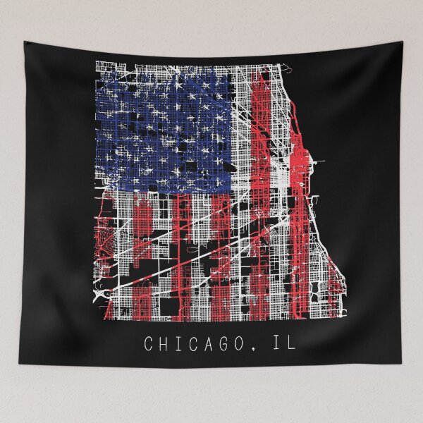 Item preview, Chicago Illinois IL city map with US flag black and white designed and sold by gifts-ideas.