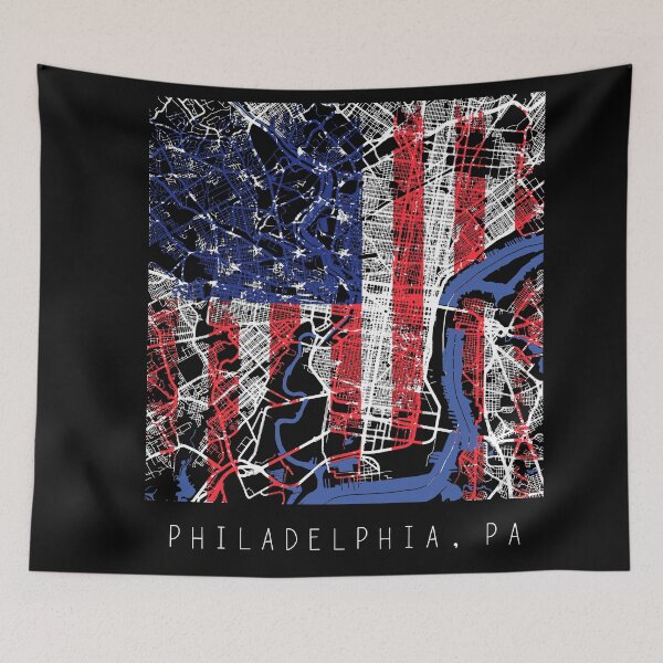 Item preview, Philadelphia Pennsylvania PA city map with US flag black and white designed and sold by gifts-ideas.