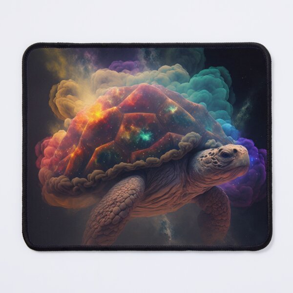 Item preview, Cosmic Turtle floating through Space with a cloud of Rainbow smoke around him designed and sold by AdamesArtStudio.