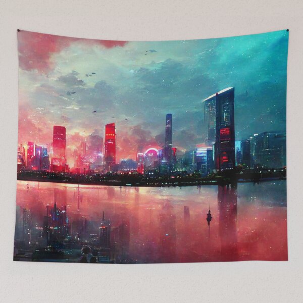 Item preview, Bay - Cyberpunk Cityscape Skyline designed and sold by ArkMinted.