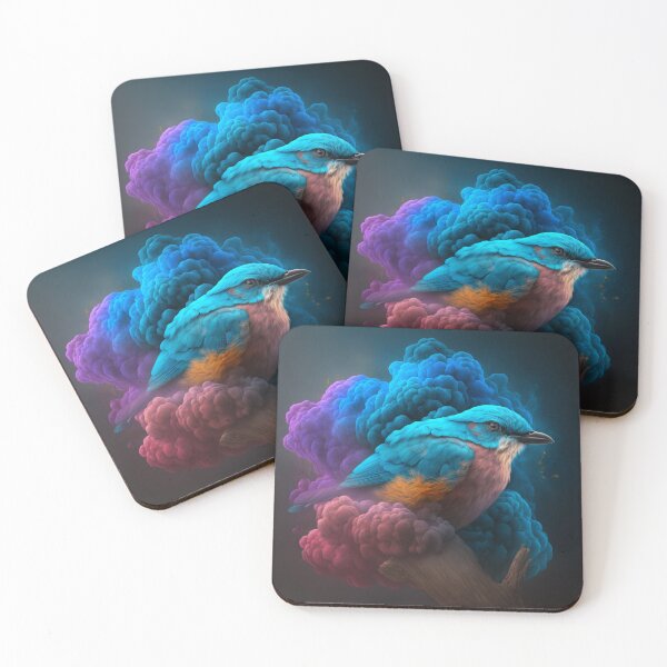 Item preview, Eurasian Blue Tit - Blue bird displayed in Cloud of Rainbow smoke designed and sold by AdamesArtStudio.