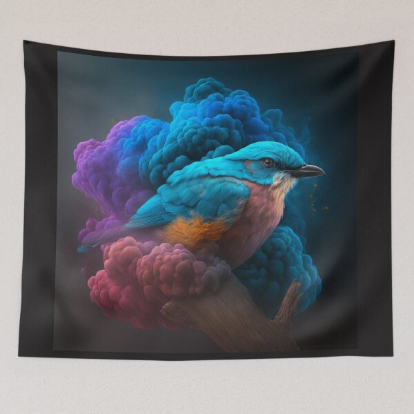 Item preview, Eurasian Blue Tit - Blue bird displayed in Cloud of Rainbow smoke designed and sold by AdamesArtStudio.