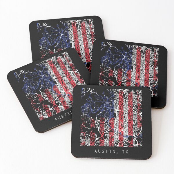 Item preview, Austin Texas city map with US flag black and white designed and sold by gifts-ideas.