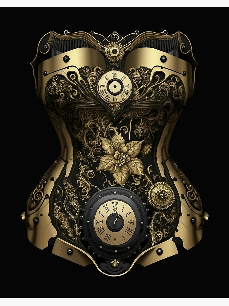 Steampunk Corset Tshirt - Golden Clockwork Corset | Art Board Print